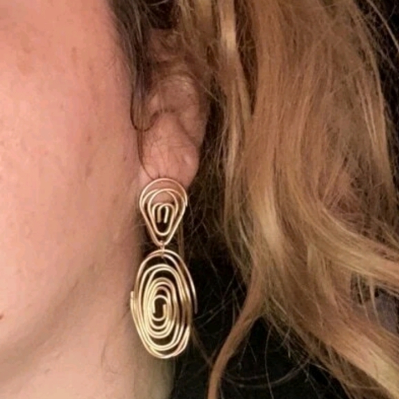 Women's Gold abstract maximalist twist spiral boho big statement earrings new - Picture 8 of 9
